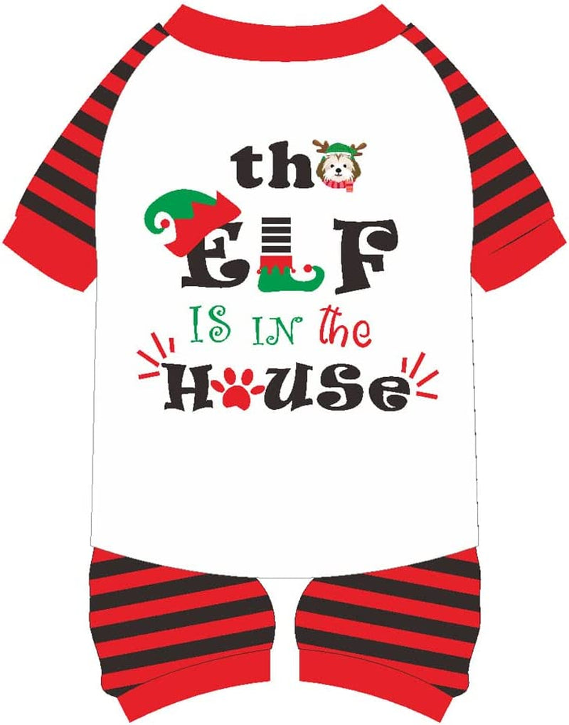 Yikeyo Christmas Dog Pajamas Dog Onesie Dog Pjs Super Soft Dog Christmas Jammies Pet Clothes with Buffalo Plaid Sleeve, Truck Tree Pattern Animals & Pet Supplies > Pet Supplies > Dog Supplies > Dog Apparel Yikeyo The Elf is in the House Small 