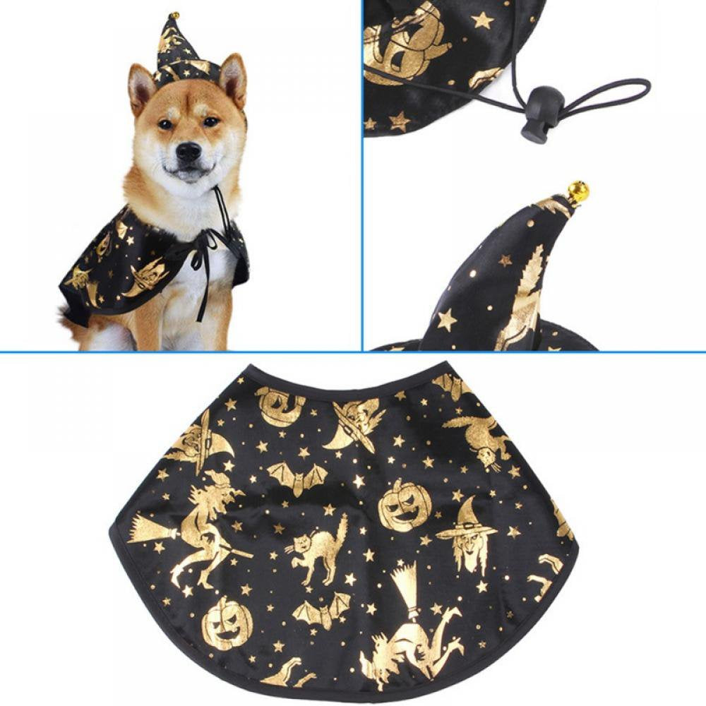 Pet Halloween Costumes Cape with Wizard Hat Dog Cat Halloween Apparels S-L Animals & Pet Supplies > Pet Supplies > Dog Supplies > Dog Apparel Wuffmeow   