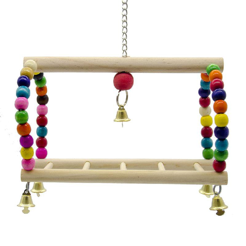 TONKBEEY Bird Parrot Toy Hanging Bird Swing Perch Wooden Parrot Ladder Bird Cage Chew Bell Toy with Colorful Beads for Birds Cockatiel Cockatoo Lovebird Animals & Pet Supplies > Pet Supplies > Bird Supplies > Bird Ladders & Perches TONKBEEY   