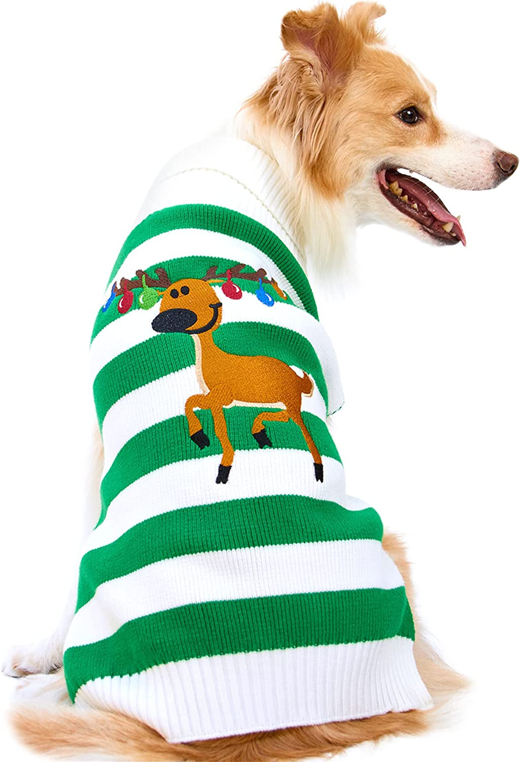 NACOCO Holiday Xmas Reindeer Sweaters Dog Sweaters New Year Christmas Sweater Pet Clothes for Small Dog and Cat (Red, Xx-Small) Animals & Pet Supplies > Pet Supplies > Dog Supplies > Dog Apparel Nacoco 5-Green Fawn Large (Pack of 1) 