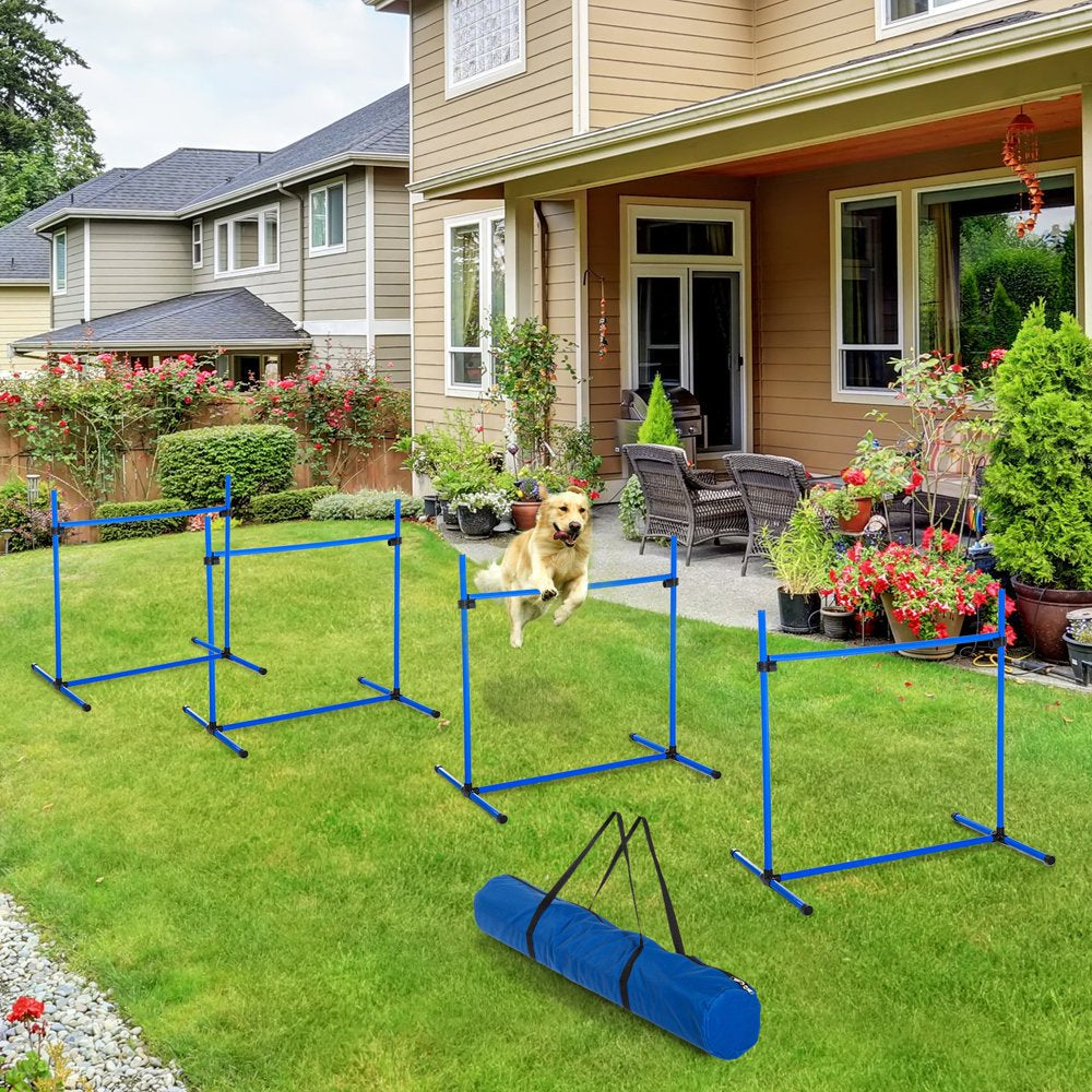 Set of 4 Piece Adjustable Dog Jump Bar Pet Exercise Kit Training Equipment with Carrying Case