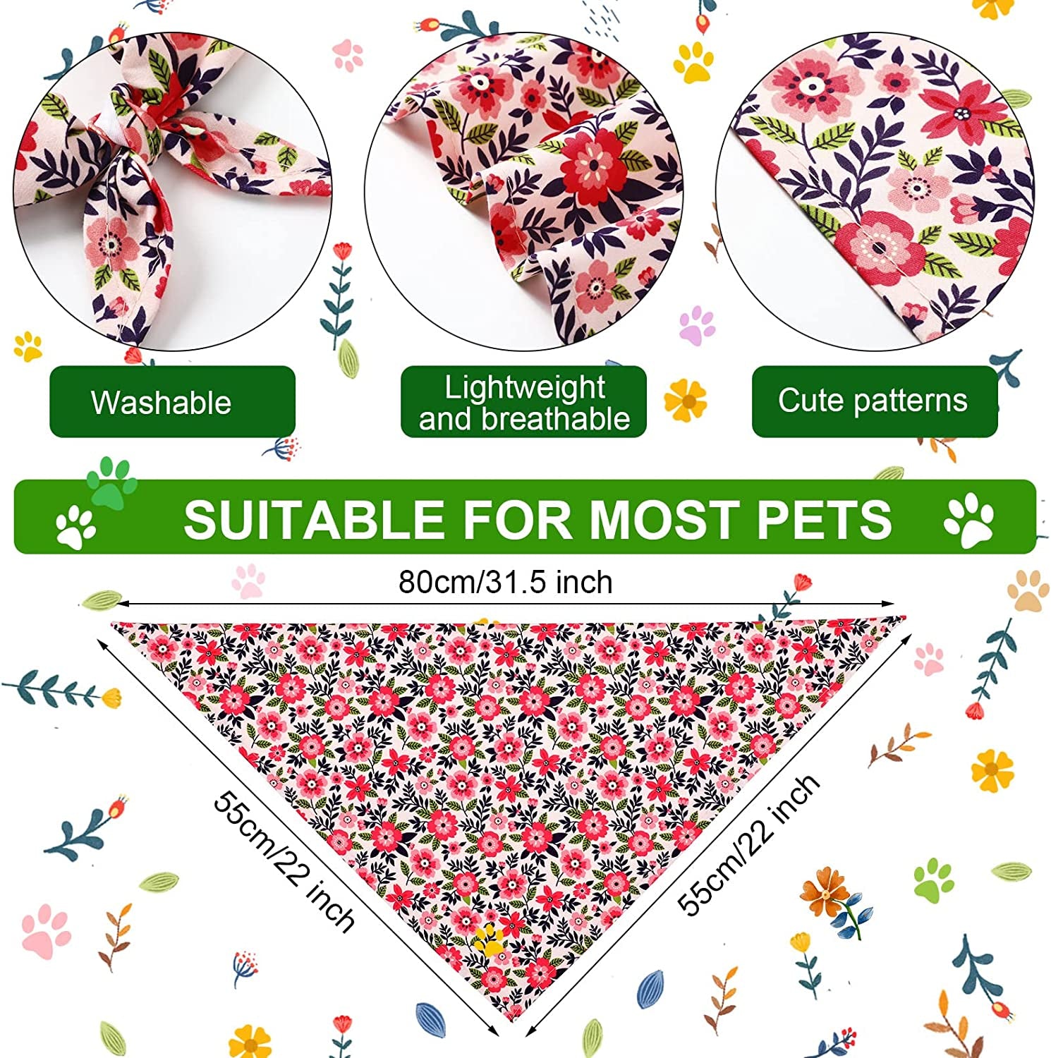 8 Pieces Summer Dog Bandanas Flower Print Reversible Triangle Bibs Floral Puppy Scarf Kerchief Accessories for Dogs Cats Pets (Cute Flower Patterns,Xl) Animals & Pet Supplies > Pet Supplies > Dog Supplies > Dog Apparel Weewooday   