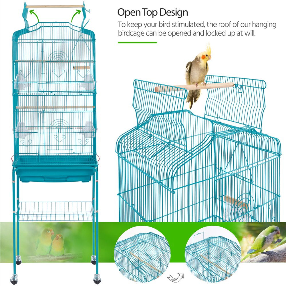 Smilemart 64" Open Top Metal Bird Cage with Detachable Rolling Stand, Teal Blue Animals & Pet Supplies > Pet Supplies > Bird Supplies > Bird Cages & Stands SmileMart   