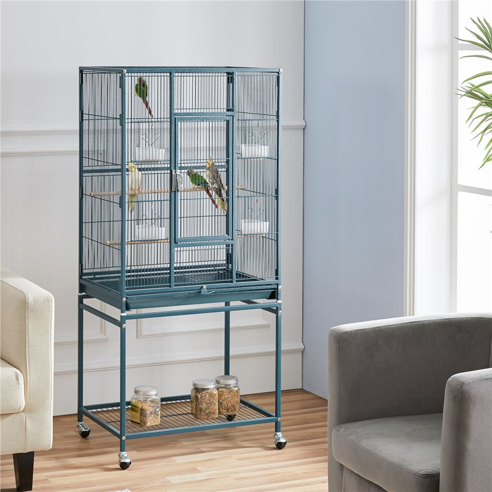 Topeakmart 54''H Large Rolling Metal Parrot Cage Bird Cage with Detachable Stand for Conures Parakeets Cockatiels, Navy Blue Animals & Pet Supplies > Pet Supplies > Bird Supplies > Bird Cages & Stands Topeakmart   