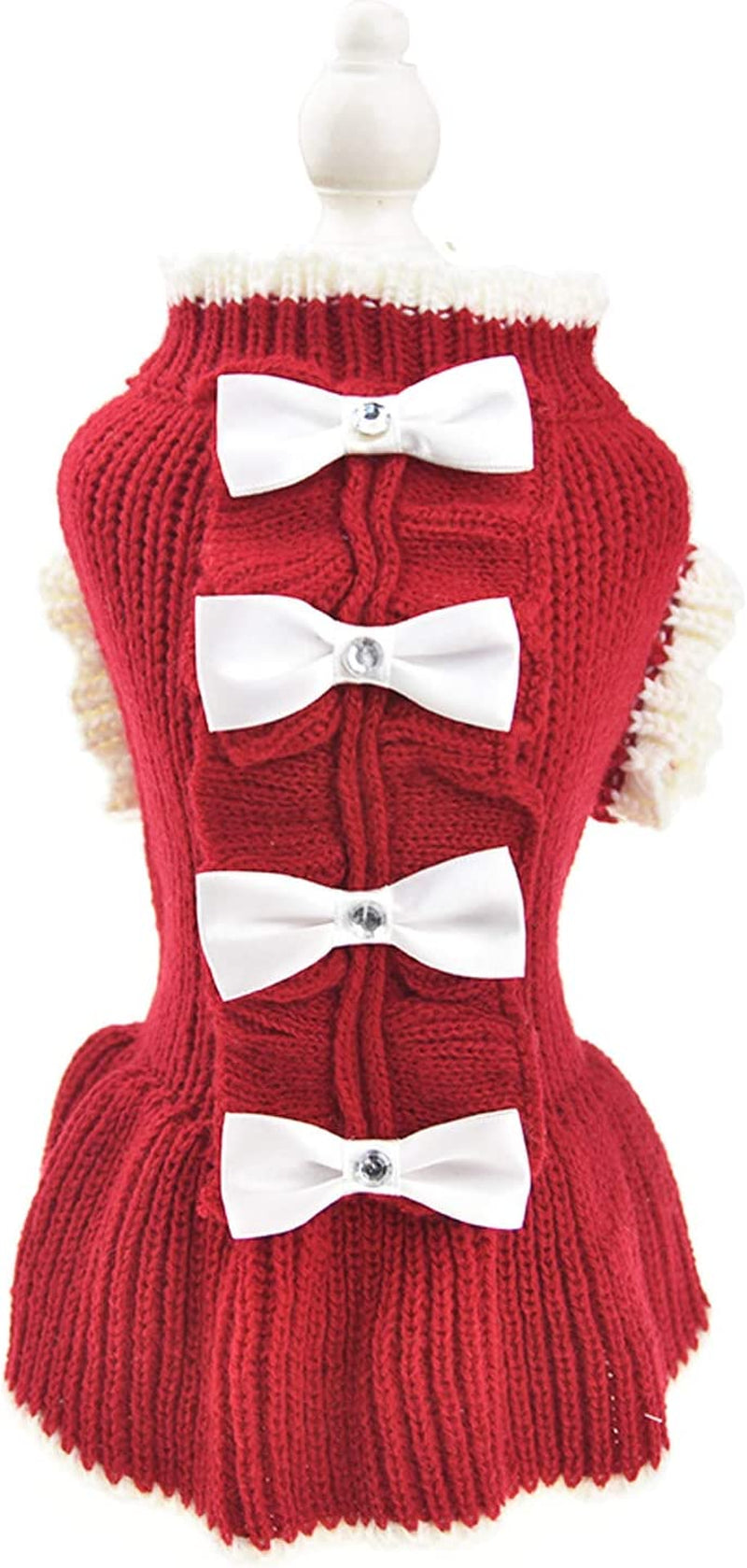 Christmas Small Dog Sweaters Female Girl Red Winter Warm Dog Princess Dress Clothes Dachshund Chihuahua Corgi (S(Bust 13.7Inch), Red Heart) Animals & Pet Supplies > Pet Supplies > Dog Supplies > Dog Apparel MUYAOPET Red Bow M(Bust 15.7inch) 