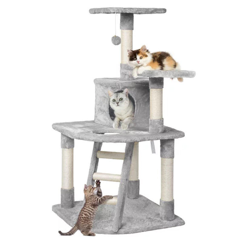 Smilemart Multilevel Cat Tree Condos with Scratching Post, Lounge, Ladder and Fur Ball Cat Furniture, Black