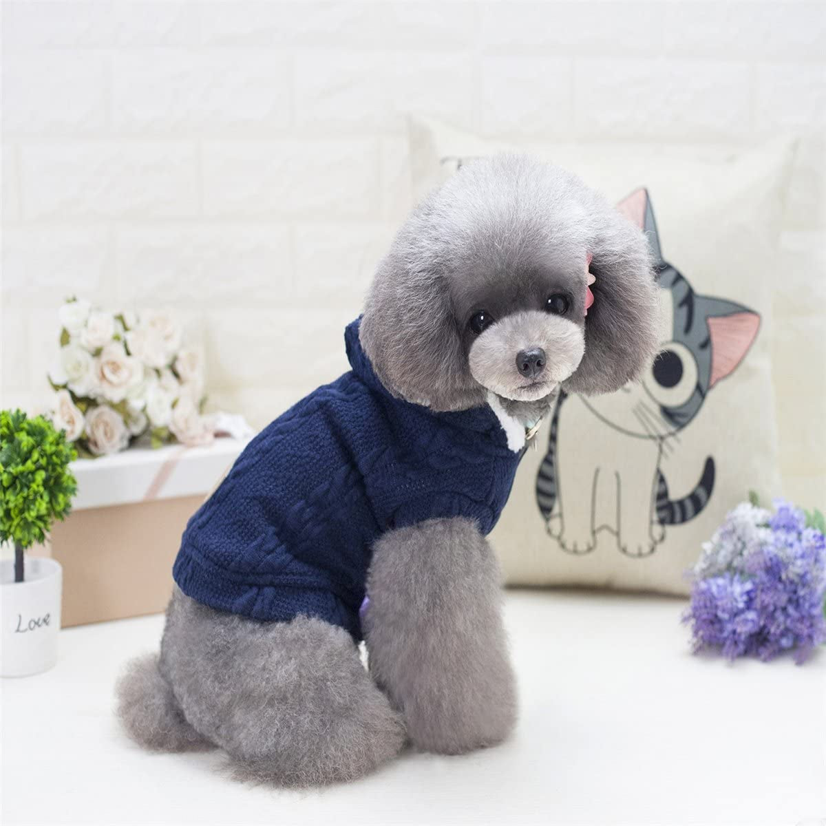Dog Sweater, Bwealth 2 Layers Fleece Lined Warm Dog Clothes - Classic Knitted Winter Small Dog Jumper Coat - Pet Apparel Jacket Dog Sweaters for Small Dogs Cats Puppy Boy Girl (Medium, Dark Blue)