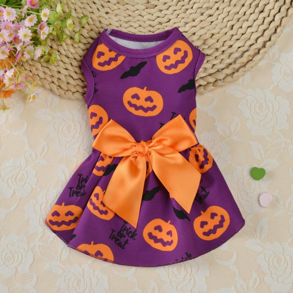 Holiday Dog Dress Cute Halloween Pet Dresses Skirts Christmas Doggie Bowknot Dresses Thanksgiving Puppy Festival Skirts Pet Apparel Clothes for Dogs Cats Pets Animals & Pet Supplies > Pet Supplies > Cat Supplies > Cat Apparel MAXCOZY M Purple 