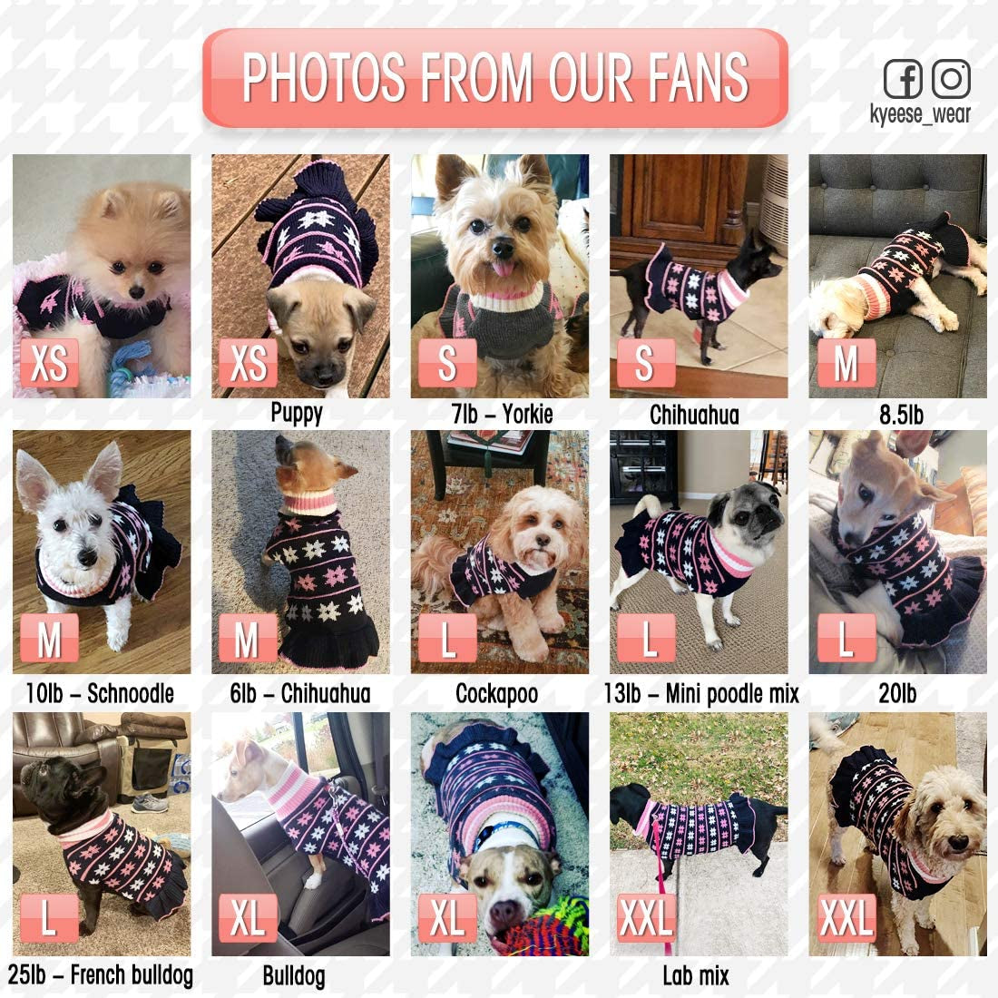 KYEESE Dog Sweaters for Small Dogs Turtleneck Dog Sweater Dress Knit Pullover Warm Animals & Pet Supplies > Pet Supplies > Dog Supplies > Dog Apparel kyeese   