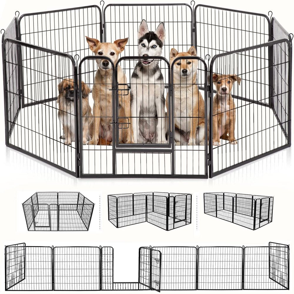 GPED Dog Playpen, 8 Panels 24 Inch-High Dog Pen Outdoor Indoor Dog Fence Heavy Duty Metal Tall Exercise Puppy Pen Kennel Gate for Large/Medium/Small Dogs to the Yard RV Camping, Black Animals & Pet Supplies > Pet Supplies > Dog Supplies > Dog Kennels & Runs GPED 8 Panels 32"H  