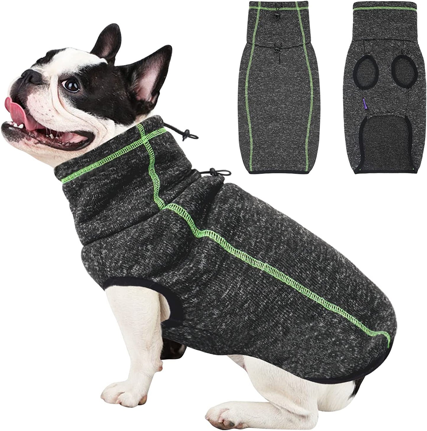 Cyeollo Dog Sweater Fleece Jacket High Collar Warm Doggie Turtleneck Lightweight Cozy Jackets Pullover Winter Dog Clothes Pet Vest with Leash Hole for Small Dogs, Navy Small Animals & Pet Supplies > Pet Supplies > Dog Supplies > Dog Apparel cyeollo Grey Medium 