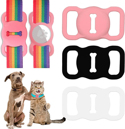 Airtag Dog Collar Holder for Pets 3Pack Air Tag Holder Portable Air Tag Case Cover for Air Tag Dog Collar Holder,Anti-Lost Air Tag Holder for Dog Collar Cats Backpack (Blackpinkwhite)