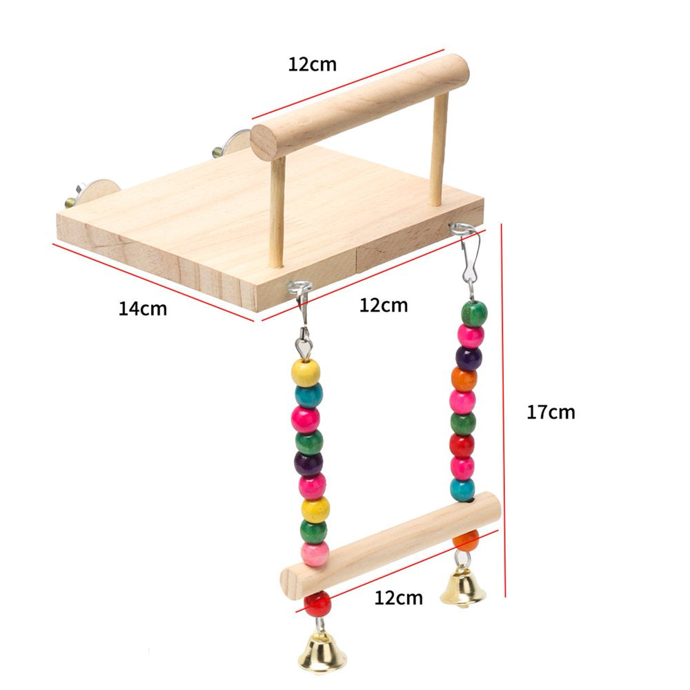 Ayyufe Parrots Swing Toy Wood Platform Colorful Beads Cage Toy Bird Perch Hanging Swing Toy with Bells Cage Accessories Animals & Pet Supplies > Pet Supplies > Bird Supplies > Bird Cage Accessories Ayyufe   