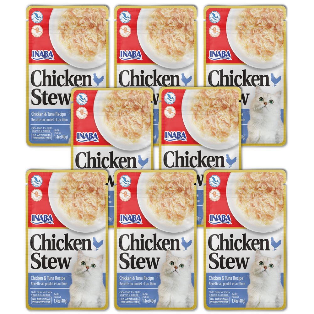 INABA Chicken Stew Complement/Topper/Treat for Cats, Eight 1.4 Oz Pouches, Chicken