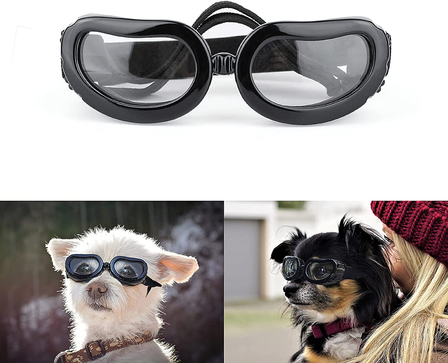 Dog Sunglasses Small Breed, UV Protection Small Dog Goggles, Wind Dust Proof Small Goggles with Adjustable Straps, Black Animals & Pet Supplies > Pet Supplies > Dog Supplies > Dog Apparel PETLESO Clear Goggles  