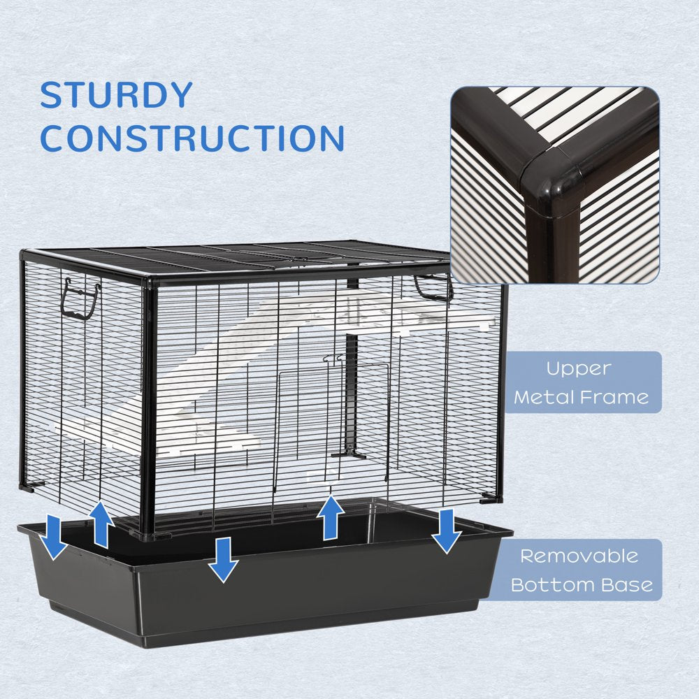 Pawhut Small Animal Cage Habitat Indoor Pet Play House for Guinea Pigs Hamsters Chinchillas, with Accessories Water Bottle Balcony Ramp Food Dish, 31.5"X19"X 22.75", Black Animals & Pet Supplies > Pet Supplies > Small Animal Supplies > Small Animal Habitats & Cages Aosom LLC   