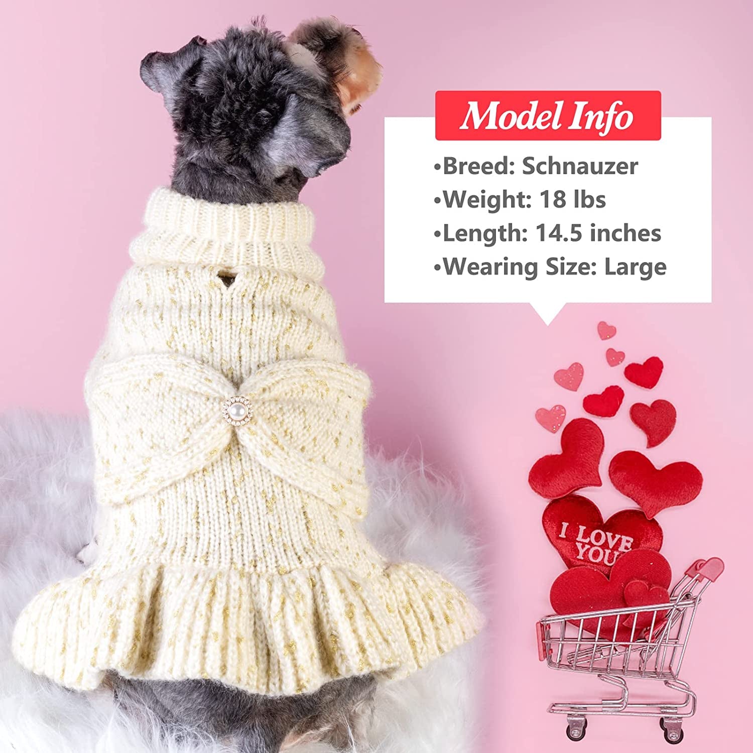 KYEESE Dog Sweater Dress with Golden Thread Turtleneck Dog Knitwear with Bowtie for Small Dogs Dog Coat Fall Winter, Beige,M Animals & Pet Supplies > Pet Supplies > Dog Supplies > Dog Apparel kyeese   