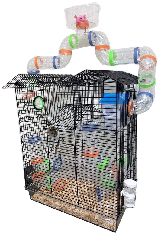 LARGE 5-Tiers Acrylic Clear Hamster Palace Mouse Habitat with Top Story Play Zone Gerbil Home Small Animal Critter Cage Set of Accessories Crossover Tube Tunnel Rodent Gerbil Mice