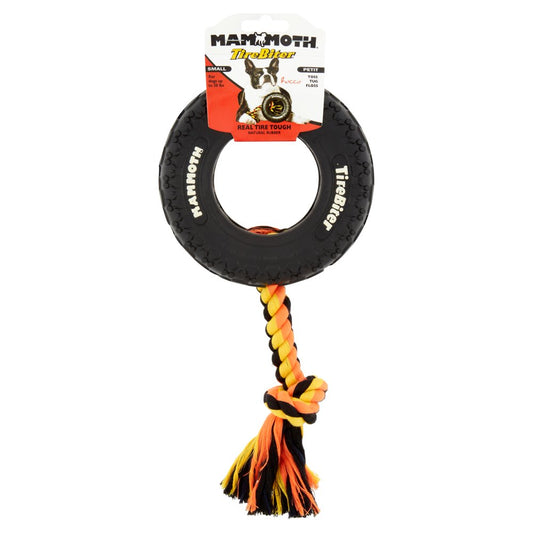 Mammoth Tirebiter Rubber Tire Dog Toy with Rope, Small, 6''
