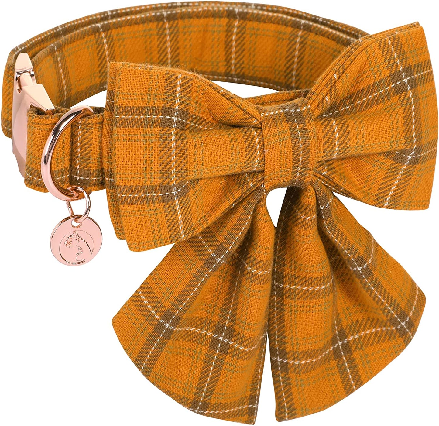 DOGWONG Cotton Dog Collar with Bowtie Summer Leaf Pink Pet Collar for Large Small Medium Dog Animals & Pet Supplies > Pet Supplies > Dog Supplies > Dog Apparel DOGWONG A: Orange Plaid L 