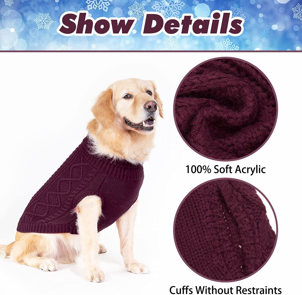 BINGPET Dog Knitted Sweaters - Turtleneck - Classic Cable Knit Dog Jumper Coat Warm Sweartershirts Outfits for Dogs Cats in Autumn Winter Animals & Pet Supplies > Pet Supplies > Dog Supplies > Dog Apparel BINGPET   