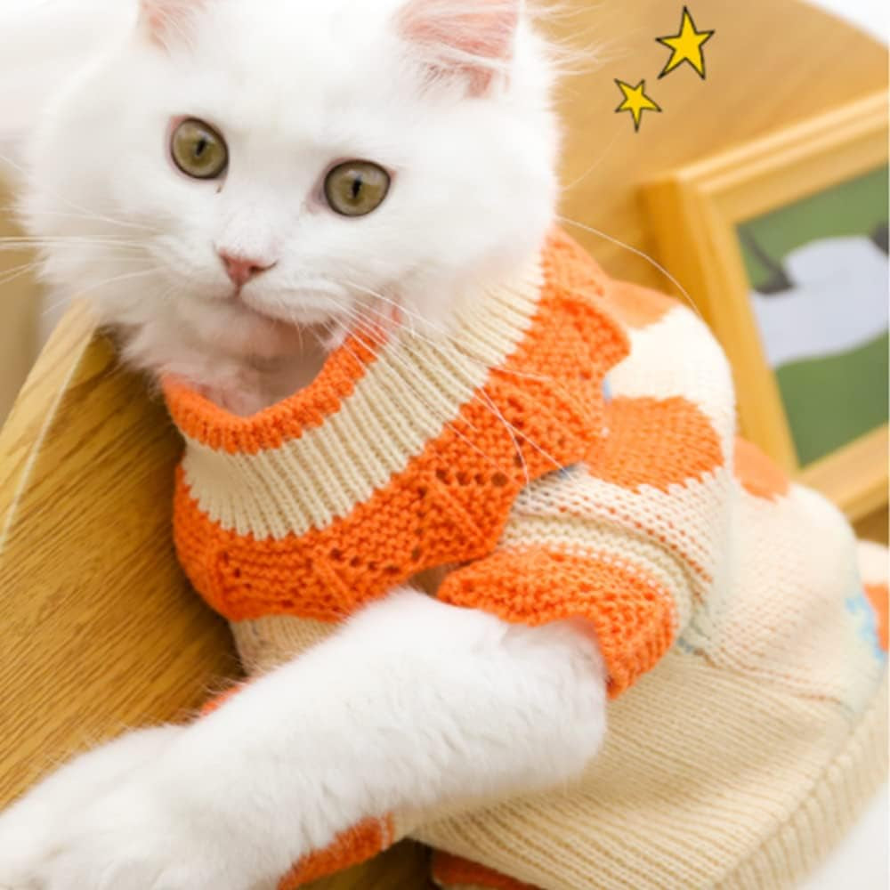 ANIAC Cat Sweater Puppy Warm Clothes Doggy Cozy Vest Shirt Autumn Winter Outfits Kitten Winter Knitwear Small Dogs Sweatshirt for Cold Season and Spring (Medium, Orange) Animals & Pet Supplies > Pet Supplies > Dog Supplies > Dog Apparel ANIAC   