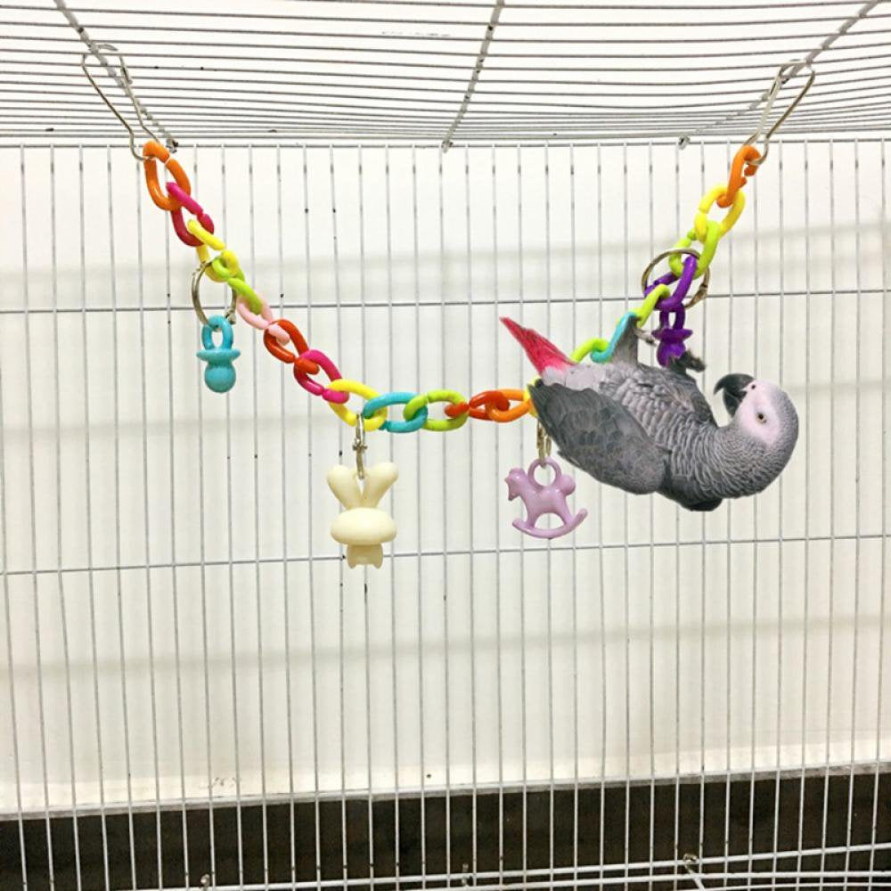 Feiona Bird Parrot Ringer Bells Toy Colourful Hanging Swing Bridge Ladder Pet Hamster Parrot Acrylic Chew Perch Metal Bell Birds Toy Lovebird Cage Accessories