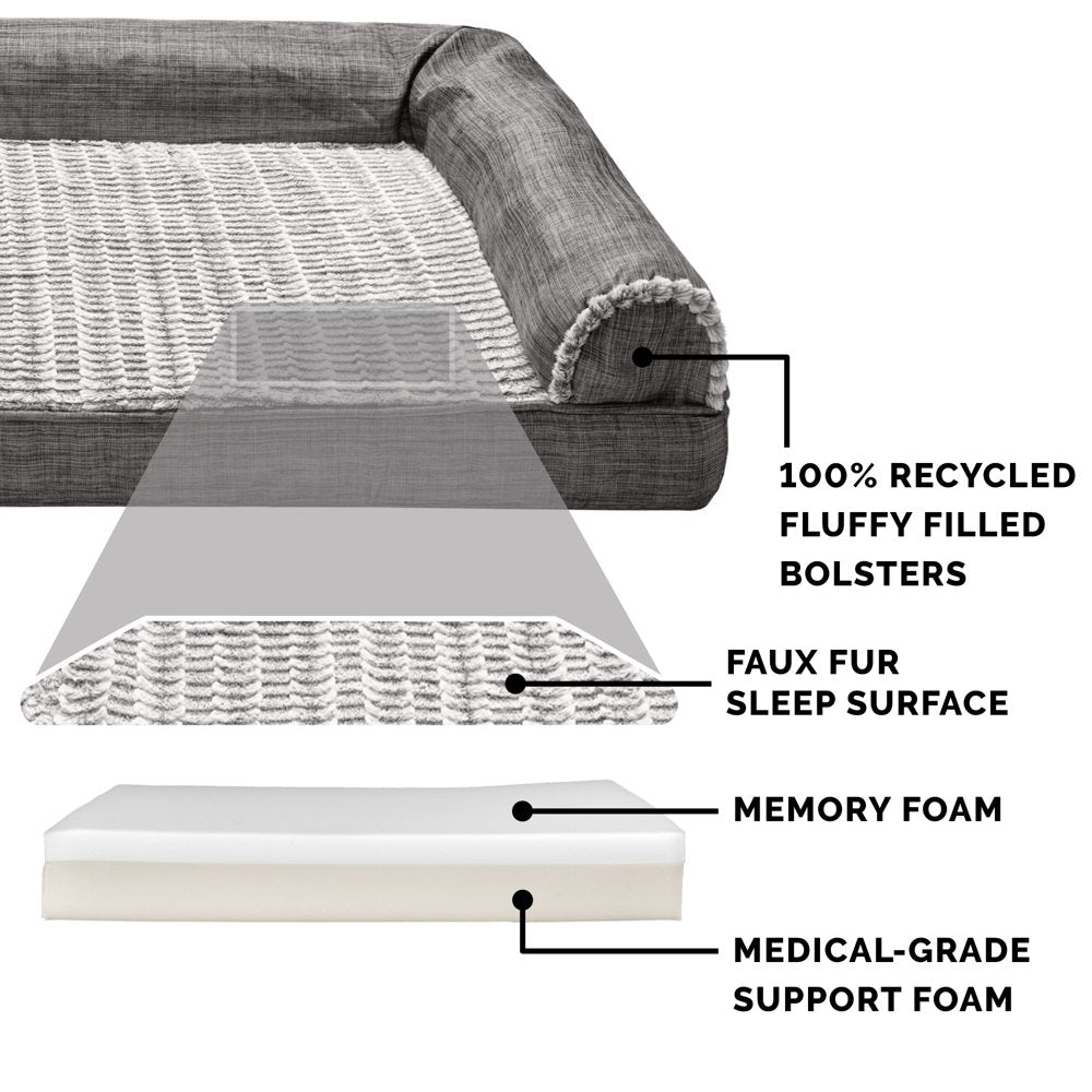 Furhaven Pet Products | Memory Foam Luxe Fur & Performance Linen Sofa-Style Couch Pet Bed for Dogs & Cats, Charcoal, Jumbo Plus Animals & Pet Supplies > Pet Supplies > Cat Supplies > Cat Beds FurHaven Pet   