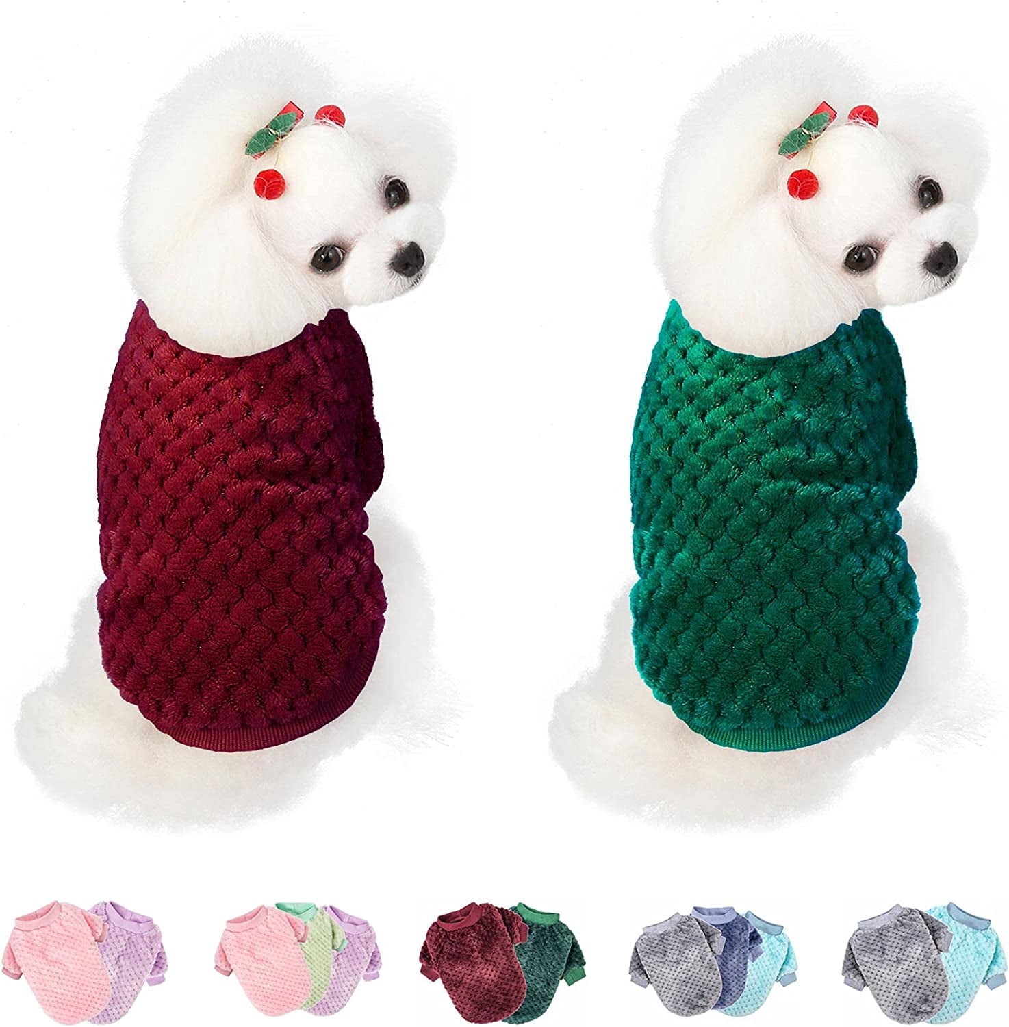 Dog Sweater, 3 Pack Dog Sweaters for Small Medium Dogs or Cat, Warm Soft Flannel Pet Clothes for Dogs Girl or Boy, Dog Shirt Coat Jacket (Small, Pink+Purple+Light Green) Animals & Pet Supplies > Pet Supplies > Dog Supplies > Dog Apparel POMIU Dark Red+Dark Green XX-Large 