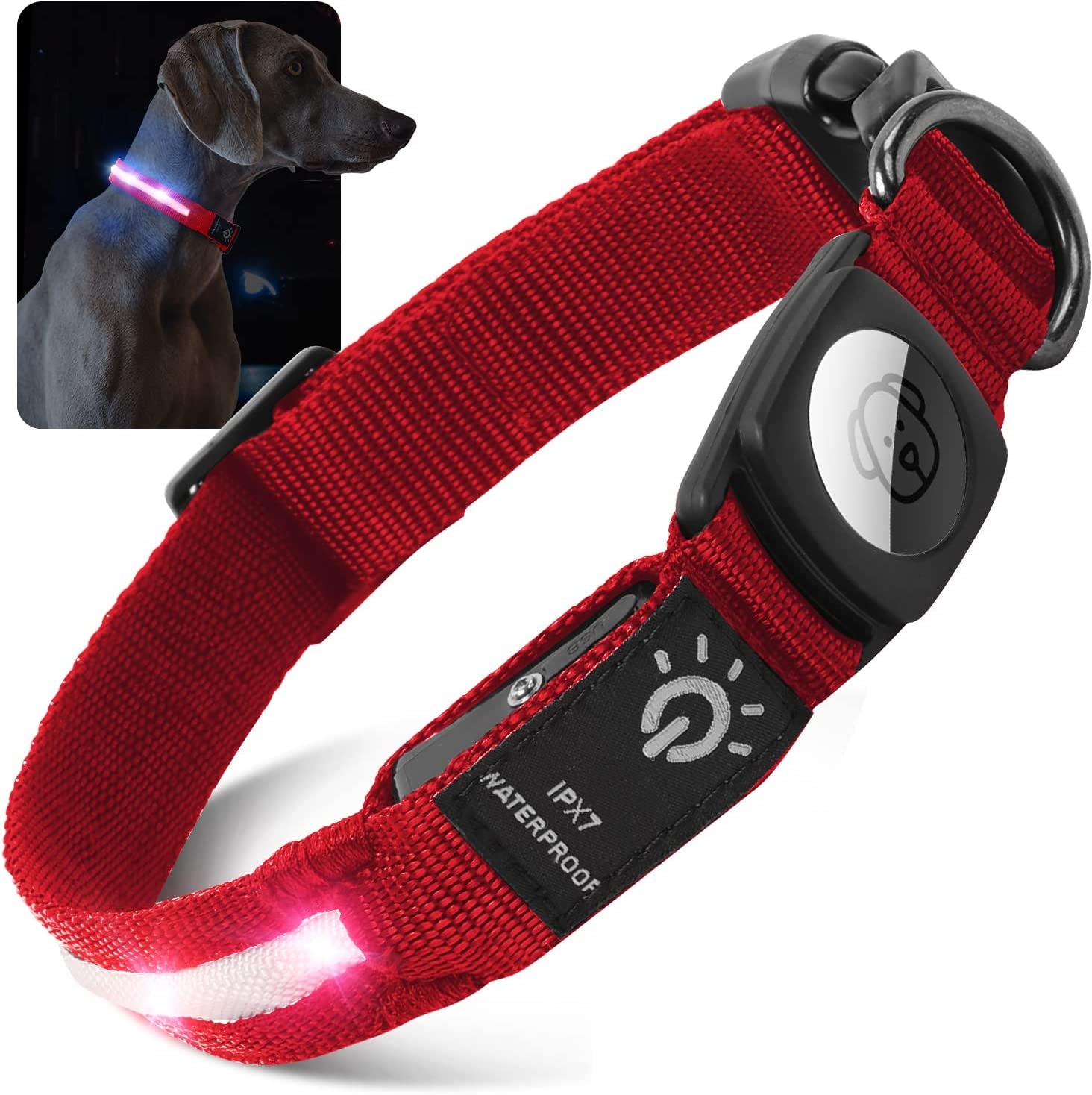 LED Air Tag Dog Collar - Light up Dog Collar[Ipx7 Waterproof] with Apple Air Tag Holder Case, Durable Rechargeable Lighted Air Tag Dog Collar Accessories for Puppy Dogs(S, Black) Electronics > GPS Accessories > GPS Cases typecase Red Medium(14-18'') 