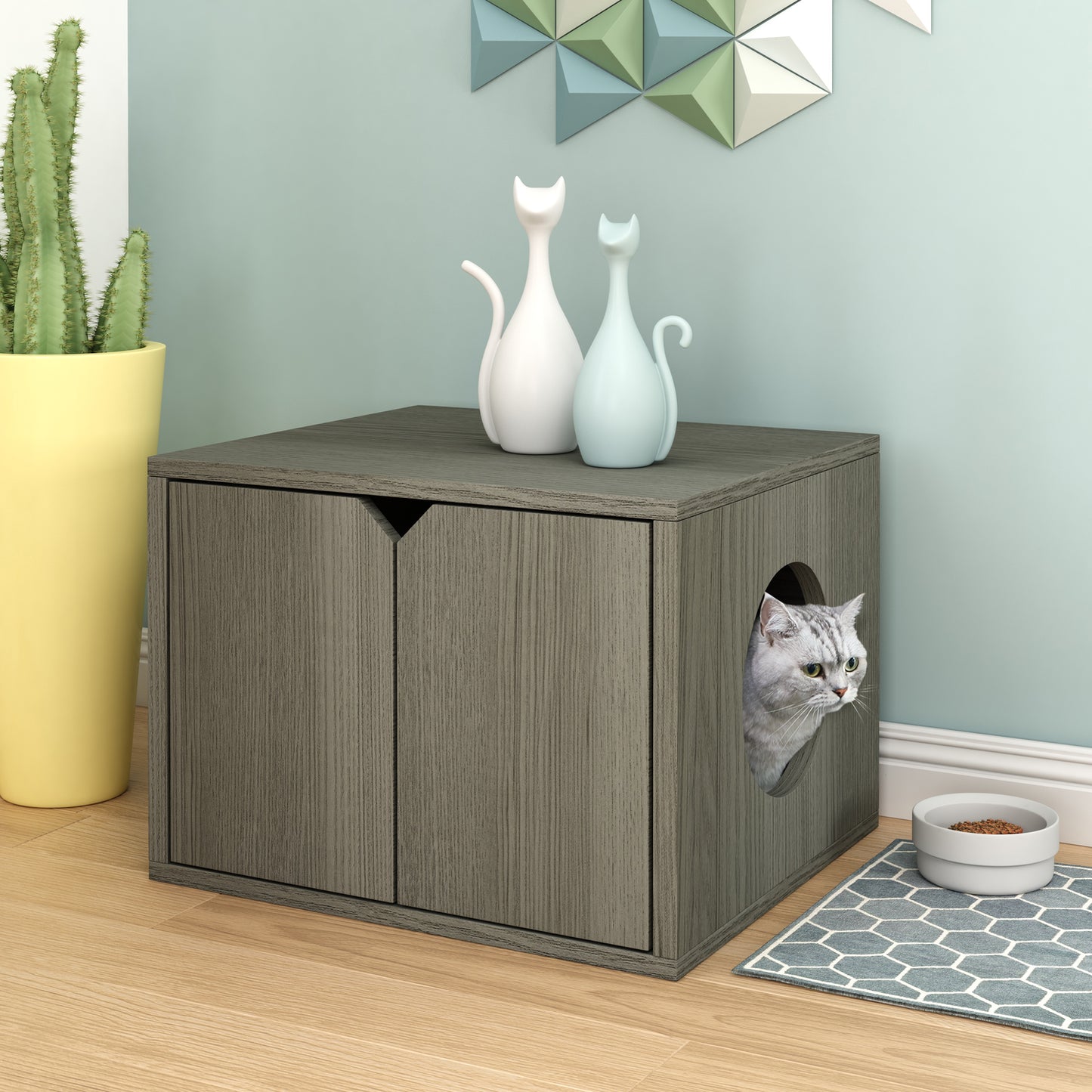 Way Basics Eco Cat Litter Box Enclosure Modern Cat Furniture Pet Crate with Side Hole (Tool-Free Assembly and Uniquely Crafted from Sustainable Non Toxic Zboard Paperboard), Grey Animals & Pet Supplies > Pet Supplies > Cat Supplies > Cat Furniture Way Basics   