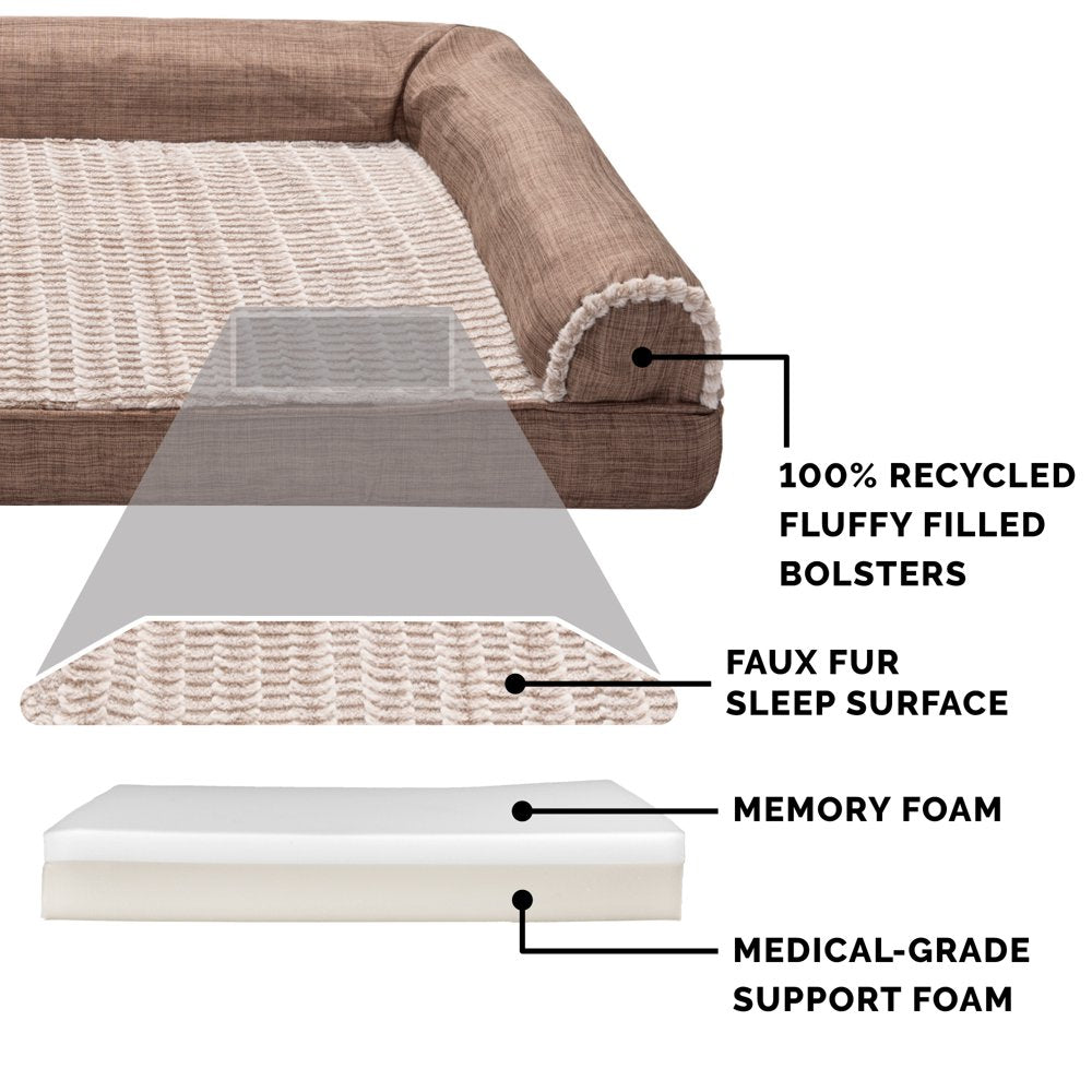 Furhaven Pet Products | Memory Foam Luxe Fur & Performance Linen Sofa-Style Couch Pet Bed for Dogs & Cats, Woodsmoke, Large Animals & Pet Supplies > Pet Supplies > Cat Supplies > Cat Beds FurHaven Pet   