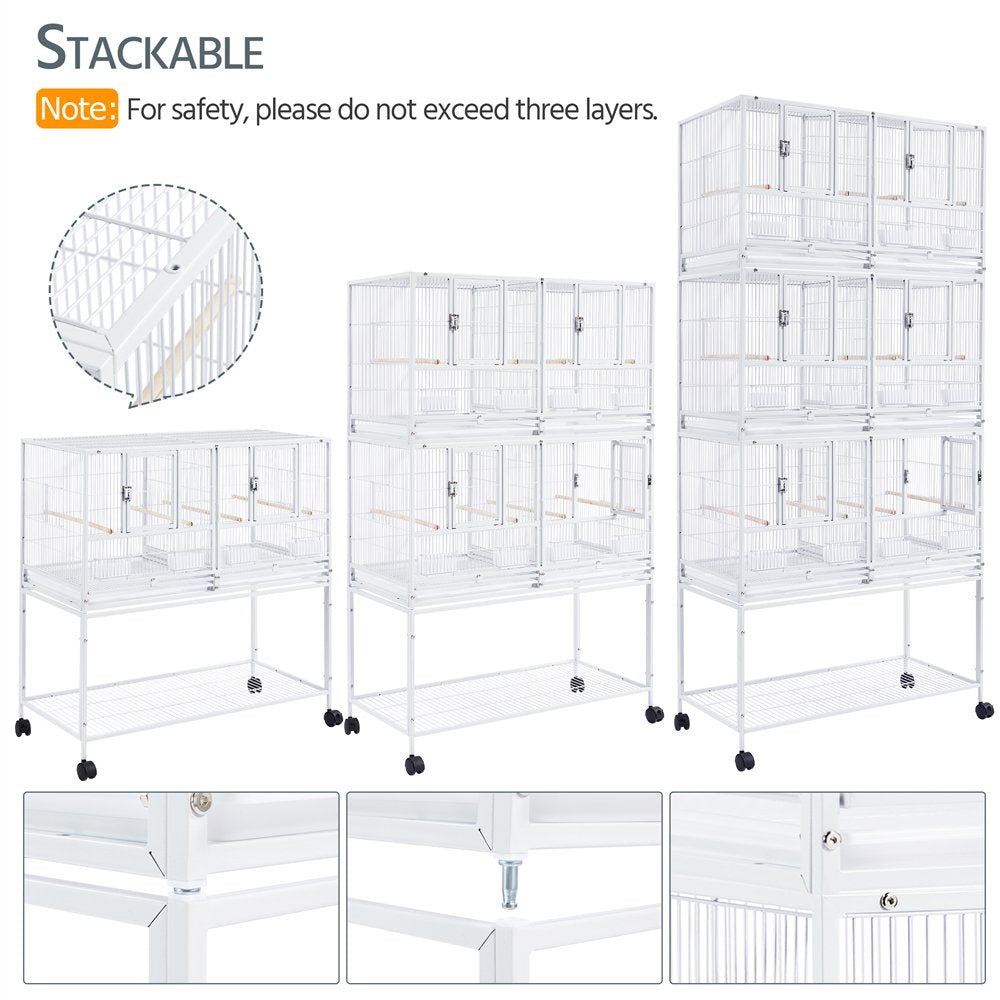 Smilemart Stackable Wide Bird Breeder Cage with Rolling Stand, White, Metal, Divided Animals & Pet Supplies > Pet Supplies > Bird Supplies > Bird Cages & Stands SmileMart   