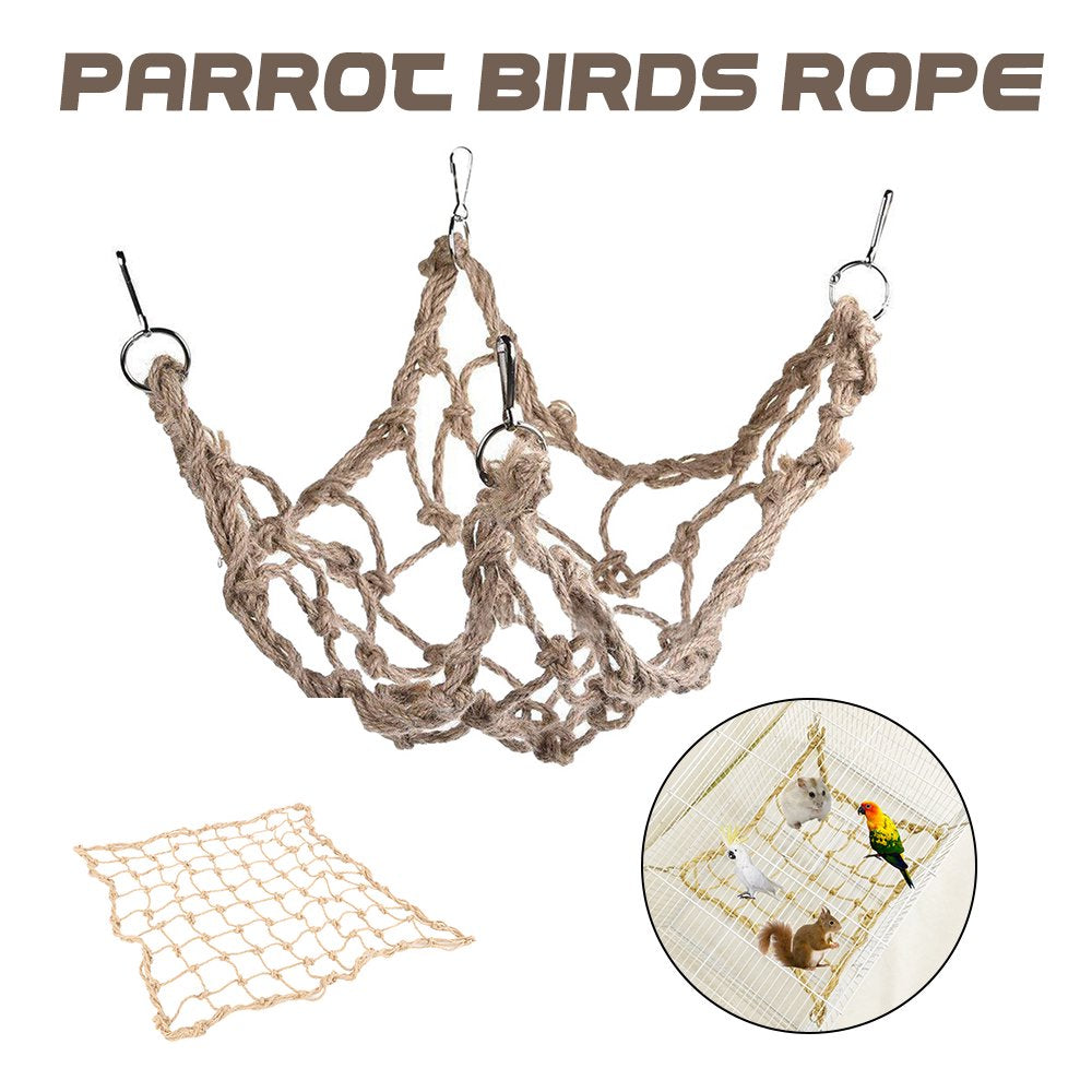 Ghopy Parrot Bird Climbing Net Hemp Rope Ladder Toy Play Gym Hanging Swing Net Parrot Perch Hammock Toy with Hooks Bird Cage Toy for Budgies Macaw Cockatoo Parakeet Hamster Ferret