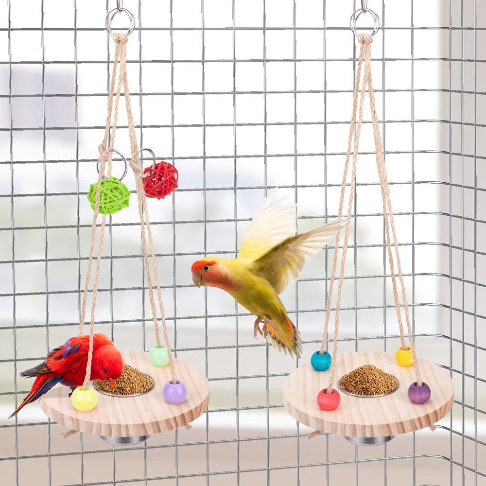 Meidiya Parrot Swing Stand with Bird Water Feeder,Hanging Natural Wooden Bird Stands with Stainless Steel Birdcage Food Bowls,Perch Toys for Pet Parakeet Cockatiel Conure Parrot Animals & Pet Supplies > Pet Supplies > Bird Supplies > Bird Cages & Stands Meidiya   