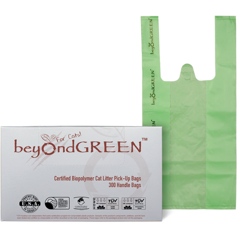 Beyondgreen Plant-Based Cat Litter Poop Waste Pick-Up Bags with Handles - 100 Green Bags - 8 in X 16 In Animals & Pet Supplies > Pet Supplies > Cat Supplies > Cat Litter Box Liners beyondGREEN 300  