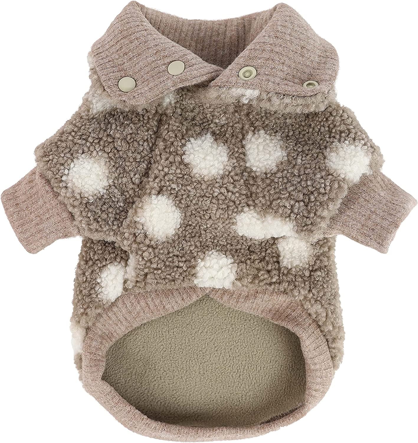 Fitwarm Sherpa Polka Dot Dog Coat Turtleneck Fuzzy Doggie Sweater Puppy Winter Clothes Doggy Knitted Outfits Pet Cold Weather Clothes Cat Apparel Khaki Large Animals & Pet Supplies > Pet Supplies > Dog Supplies > Dog Apparel Fitwarm Khaki XL 