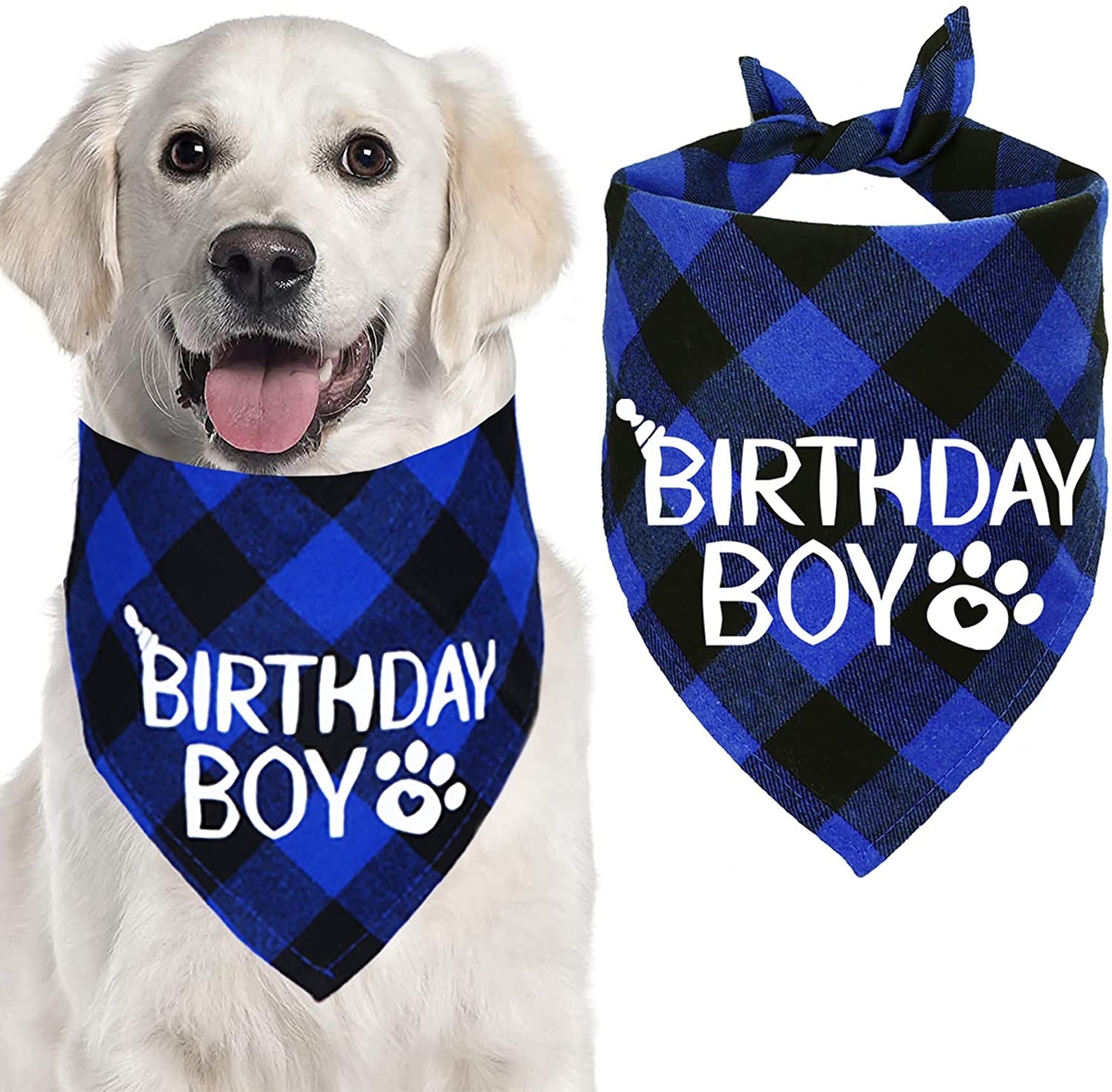 STMK Dog Birthday Bandana, Dog Birthday Boy Plaid Bandana Triangle Scarf for Medium Large Dog Birthday Supplies Animals & Pet Supplies > Pet Supplies > Dog Supplies > Dog Apparel STMK   