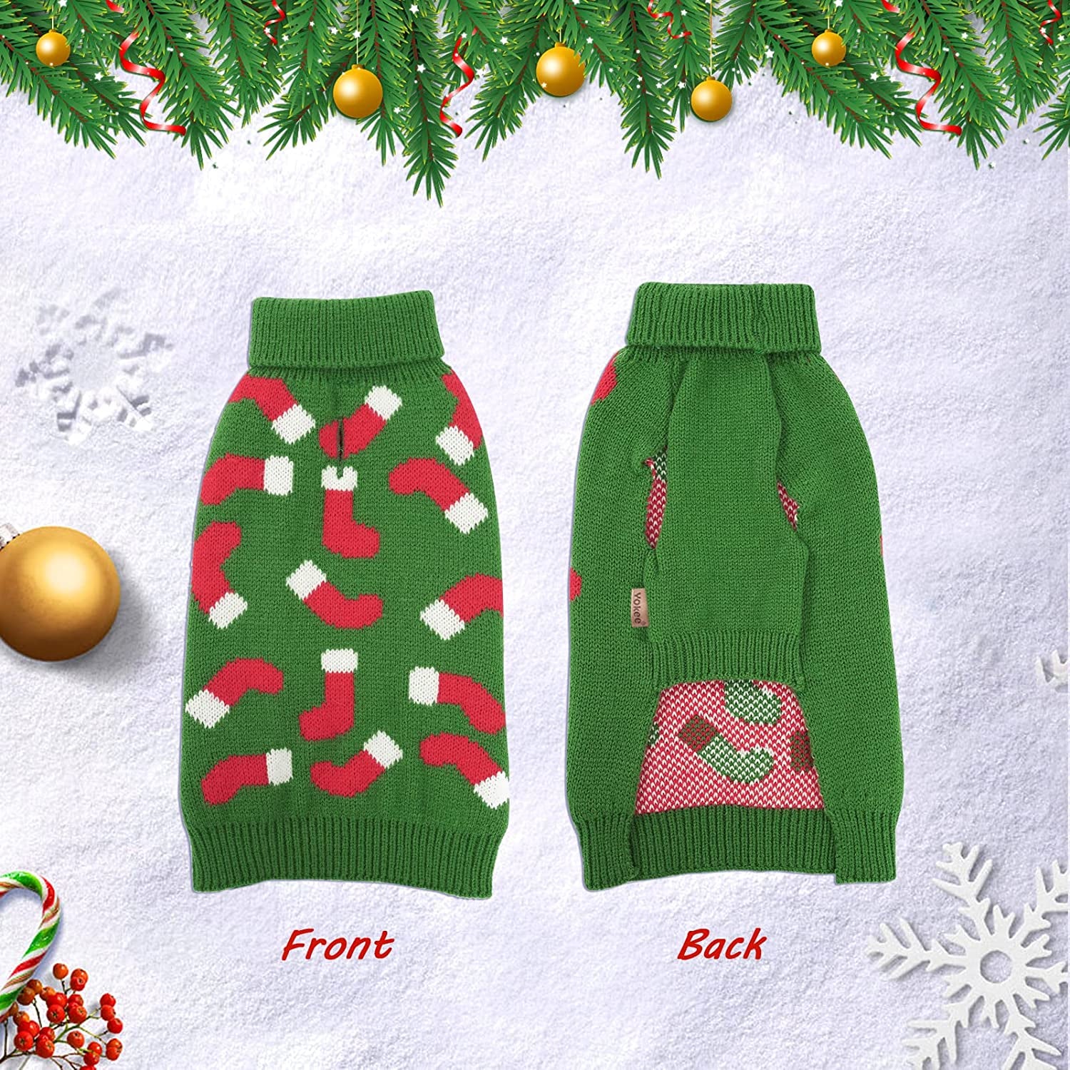 Yokee Dog Christmas Sweater Holiday Dog Apparel Dog Turtleneck Sweater Puppy Kitten Fall Dog Sweater Pet Clothes Christmas Socks Pattern Winter Clothes for Small Medium Large Dog XL Dog Sweaters Animals & Pet Supplies > Pet Supplies > Dog Supplies > Dog Apparel Yokee   