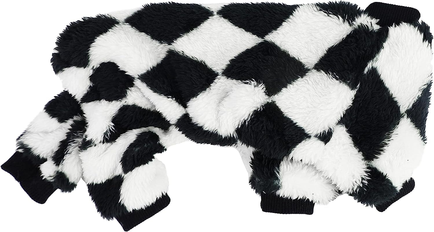 Fitwarm Argyle Thermal Dog Pajamas Fuzzy Velvet Doggie Coat Puppy Winter Onesies Doggy Soft PJS Pet Cold Weather Clothes Cat Apparel White Medium Animals & Pet Supplies > Pet Supplies > Dog Supplies > Dog Apparel Fitwarm   