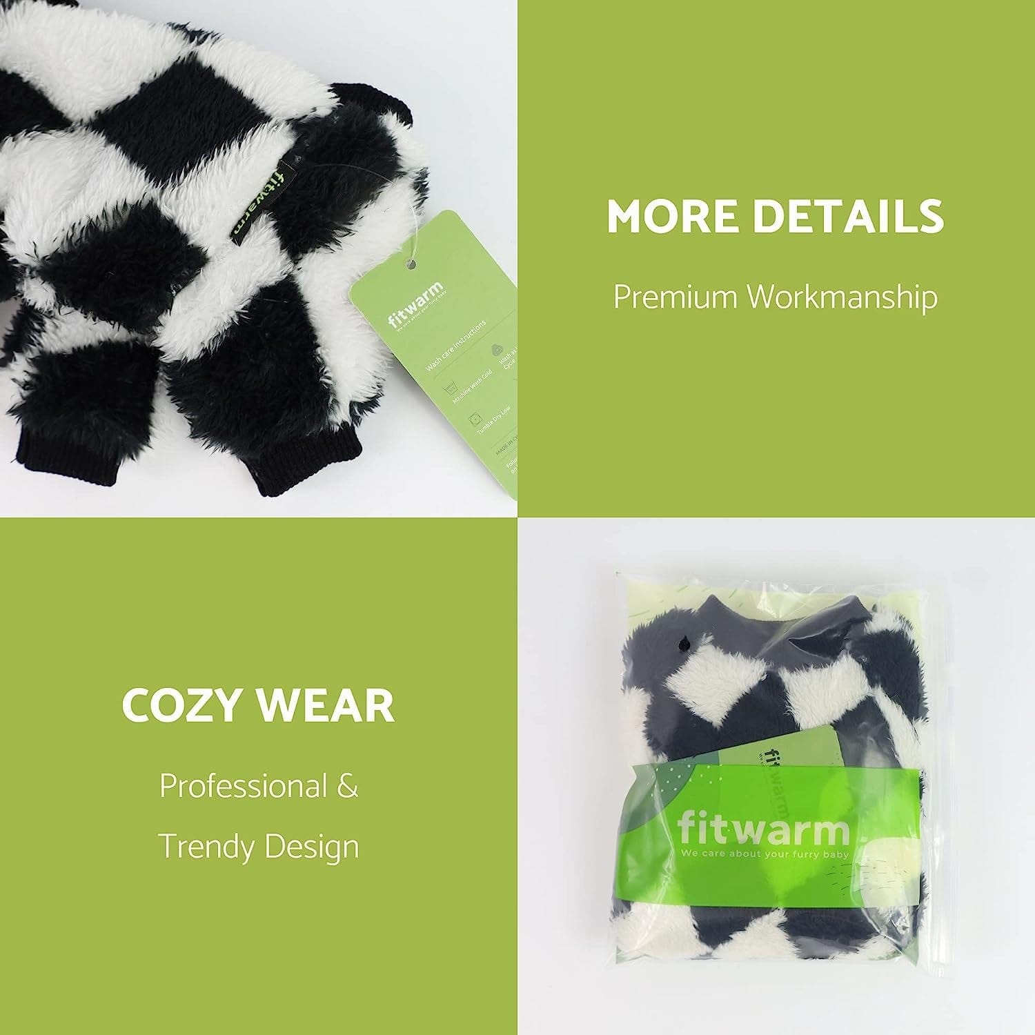 Fitwarm Argyle Thermal Dog Pajamas Fuzzy Velvet Doggie Coat Puppy Winter Onesies Doggy Soft PJS Pet Cold Weather Clothes Cat Apparel White Medium Animals & Pet Supplies > Pet Supplies > Dog Supplies > Dog Apparel Fitwarm   