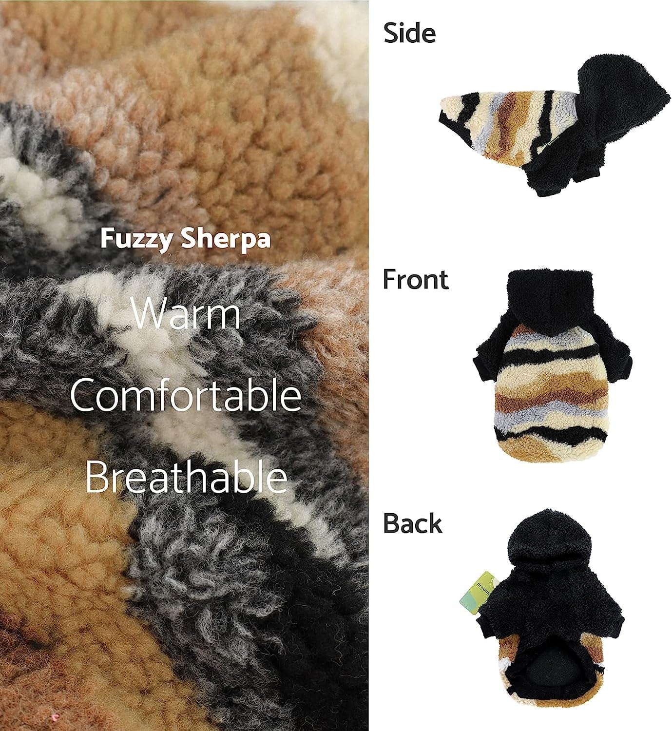 Fitwarm Camo Fuzzy Thick Sherpa Dog Winter Clothes Dog Hoodie Thermal Coat Doggie Jacket Puppy Outfit Cat Sweatshirt Apparel Black Medium Animals & Pet Supplies > Pet Supplies > Dog Supplies > Dog Apparel Fitwarm   