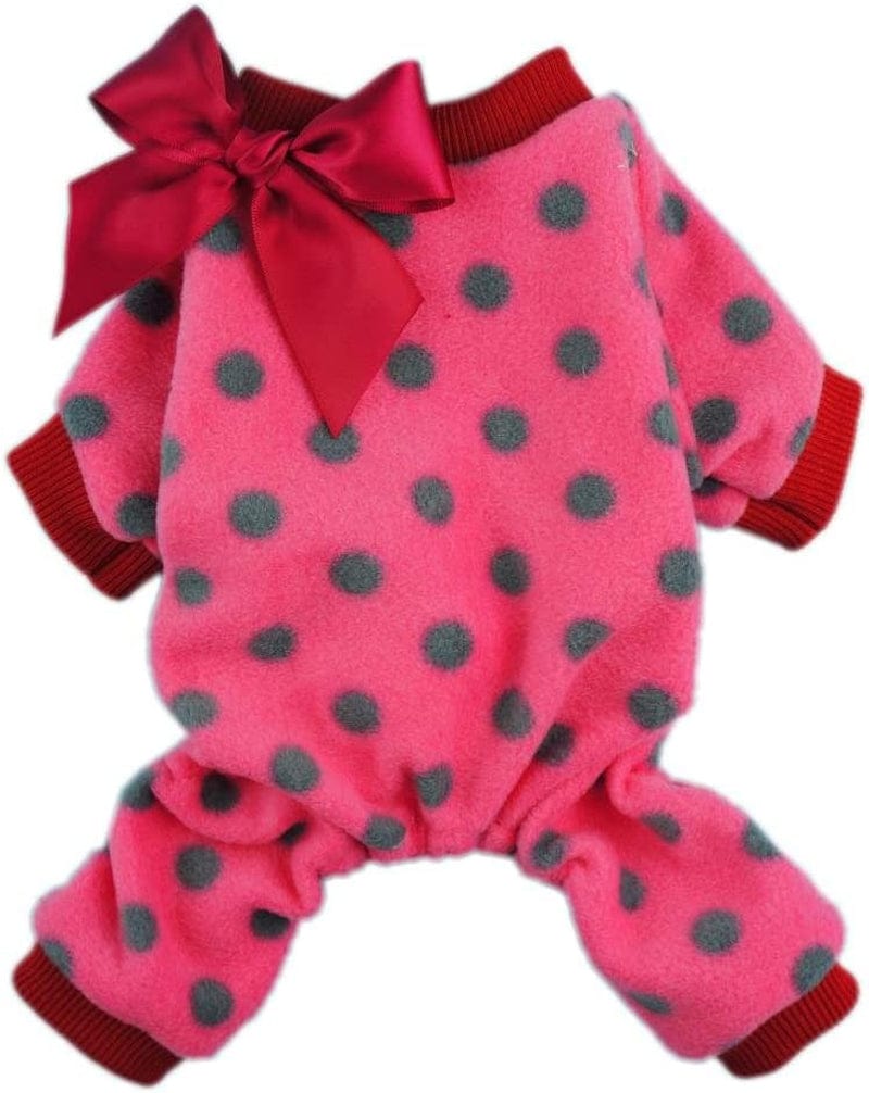 Fitwarm Cute Ribbon Polka Dots Fleece Pet Dog Coats Pajamas Soft Pjs Winter Clothes, Medium Animals & Pet Supplies > Pet Supplies > Dog Supplies > Dog Apparel Fitwarm Small (Chest14" Back10")  