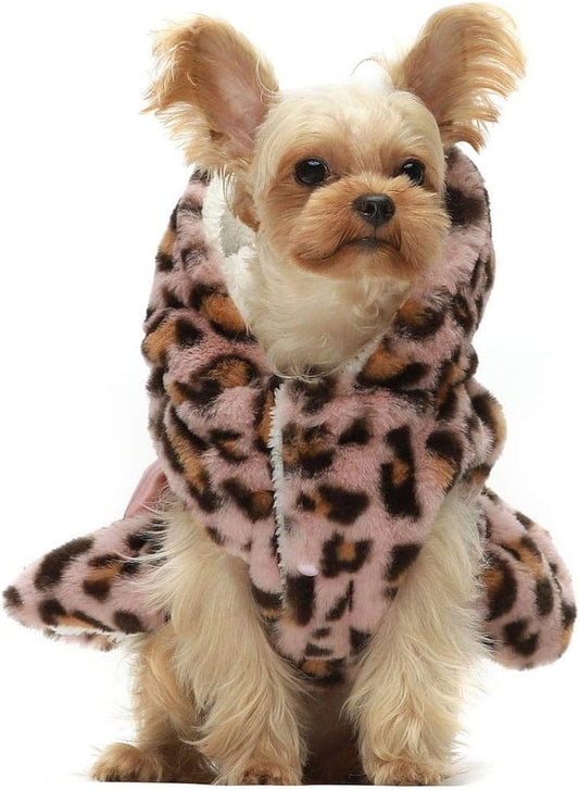 Fitwarm Fluffy Faux Fur Leopard Dog Coats Pet Jackets Cat Winter Clothes Hoodies Pink Large Animals & Pet Supplies > Pet Supplies > Dog Supplies > Dog Apparel Fitwarm Pink L 