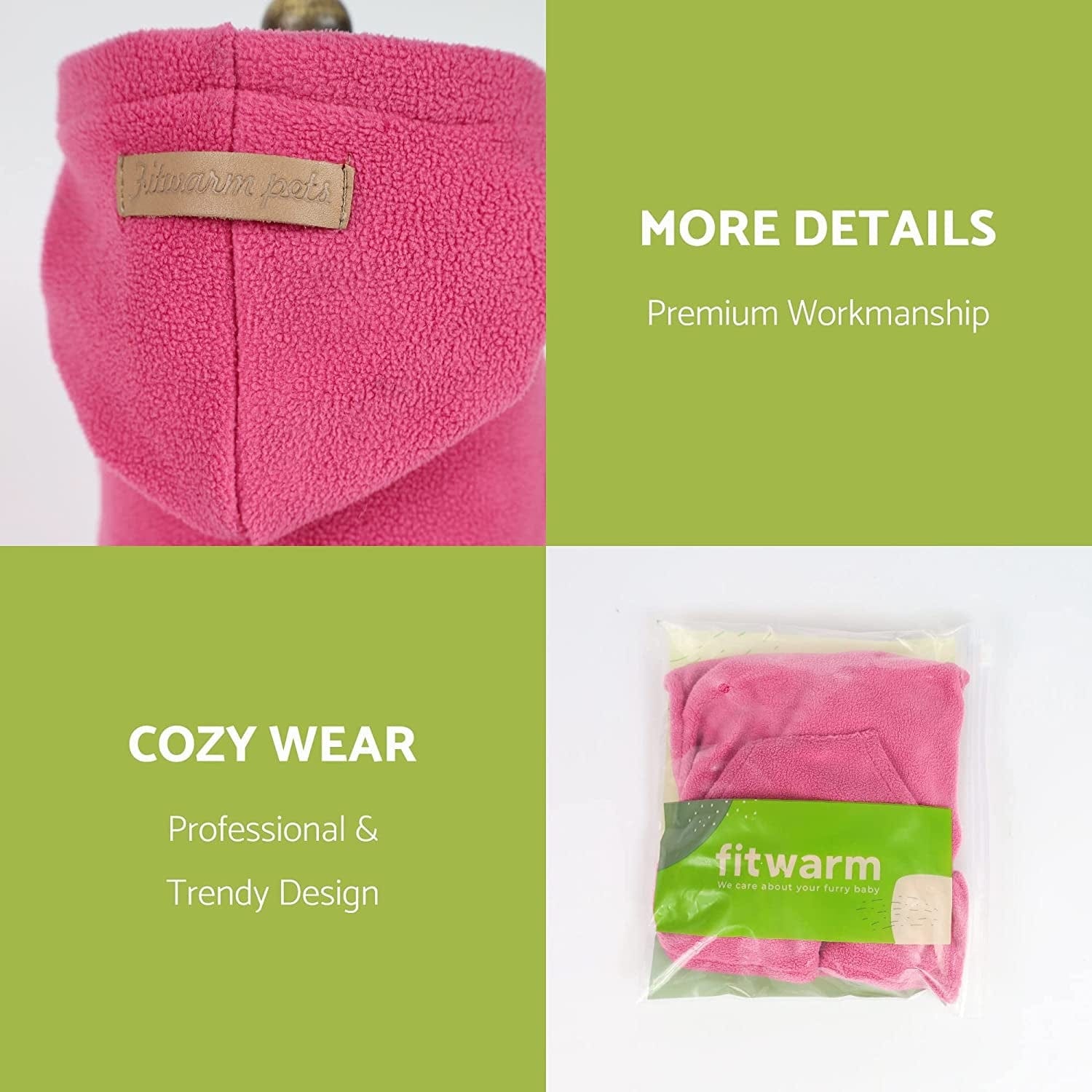 Fitwarm Soft Fleece Girl Dog Hoodie Dress Puppy Hooded Coat Thermal Outfit Doggie Vest Sweater Pet Winter Clothes Cat Jackets Pink X-Small Animals & Pet Supplies > Pet Supplies > Dog Supplies > Dog Apparel Fitwarm   