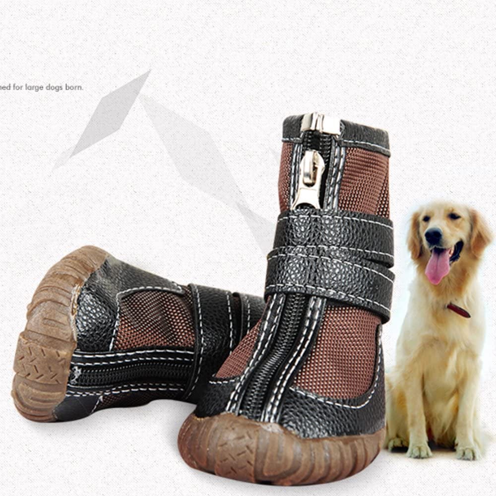 Fladorepet Large Big Dog PU Leather Sport Shoes Winter Waterproof Pet Dog Puppy Martin Boots Non-Slip Pitbull Golden Retriever Rain Shoes (12（2.9X3.7Inch）(Pack of 4), Brown) Animals & Pet Supplies > Pet Supplies > Dog Supplies > Dog Apparel FLAdorepet   