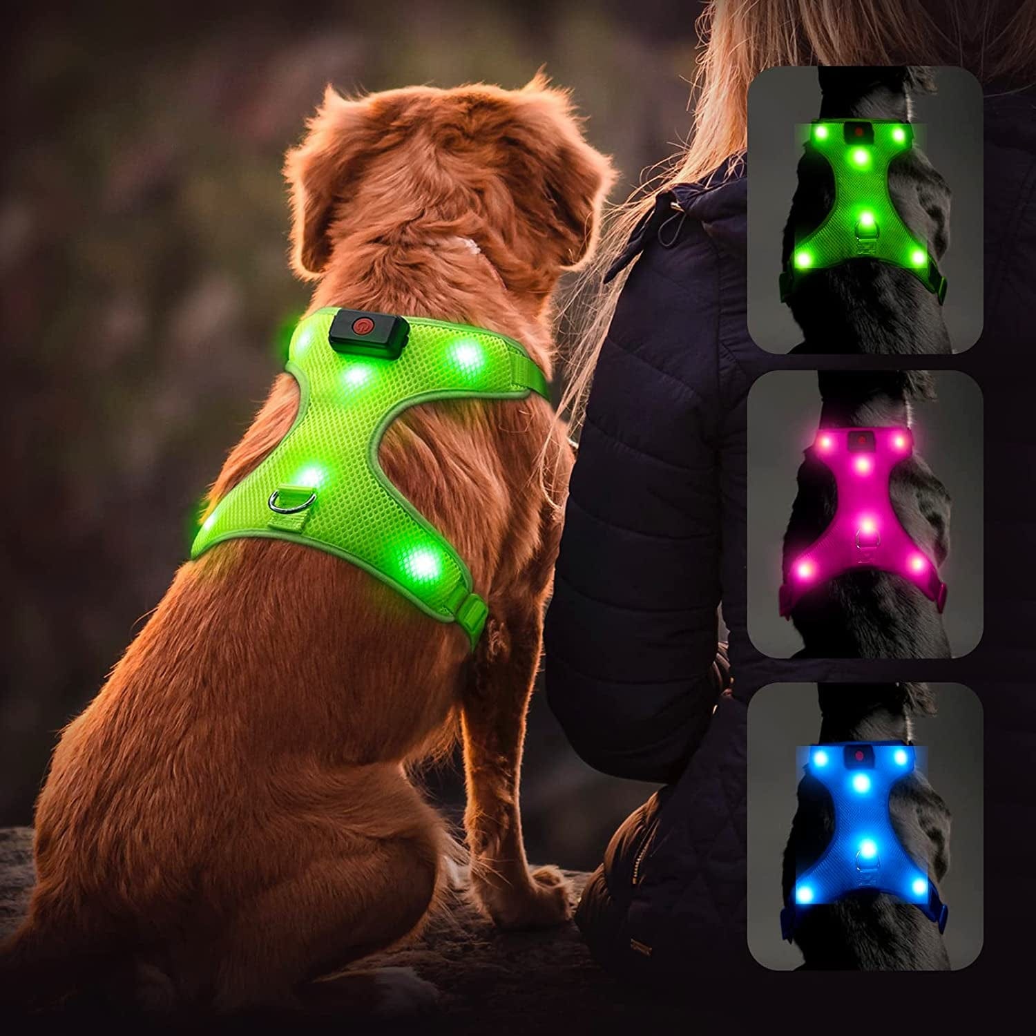 Flashseen LED Dog Harness,Lighted up USB Rechargeable Pet Harness,Illuminated Reflective Glowing Dog Vest Adjustable Soft Padded No-Pull Suit for Small,Medium,Large Dogs (Green, M) Animals & Pet Supplies > Pet Supplies > Dog Supplies > Dog Apparel Yuansen Green Medium 