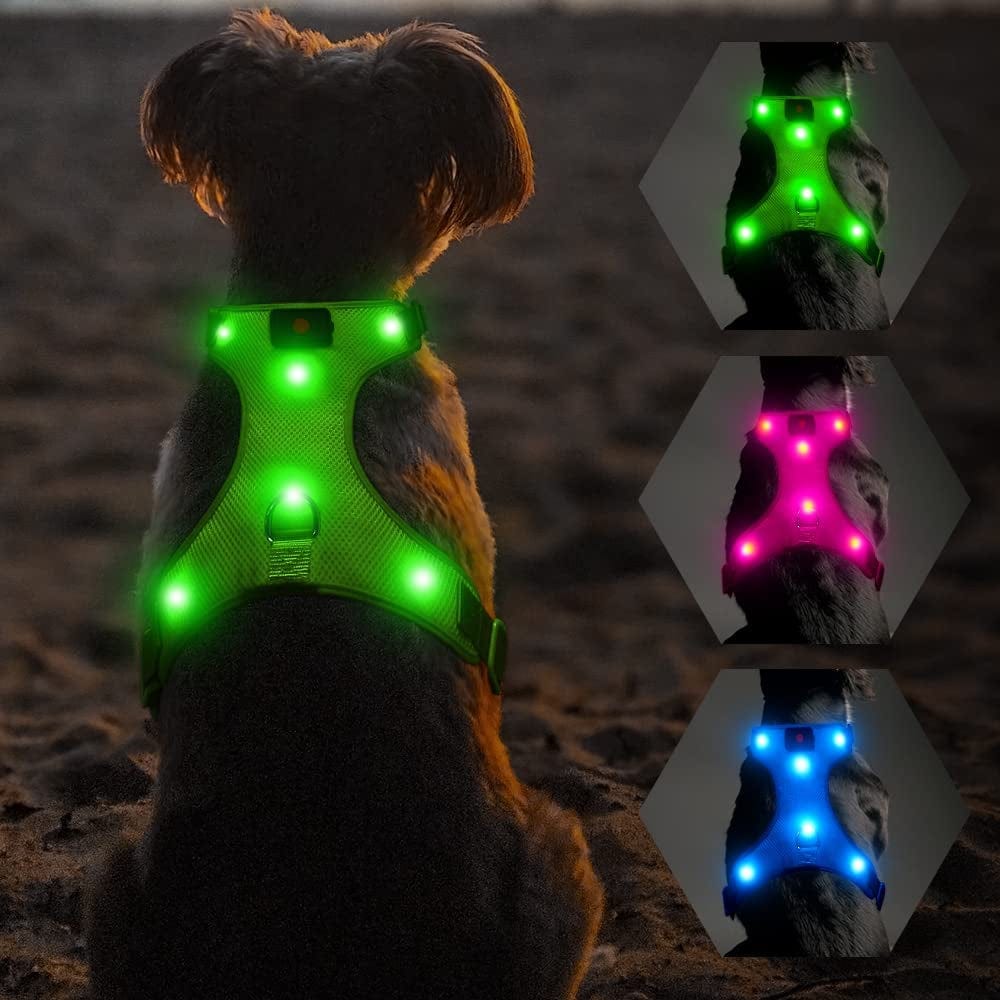 Flashseen LED Dog Harness,Lighted up USB Rechargeable Pet Harness,Illuminated Reflective Glowing Dog Vest Adjustable Soft Padded No-Pull Suit for Small,Medium,Large Dogs (Green, M) Animals & Pet Supplies > Pet Supplies > Dog Supplies > Dog Apparel Yuansen   