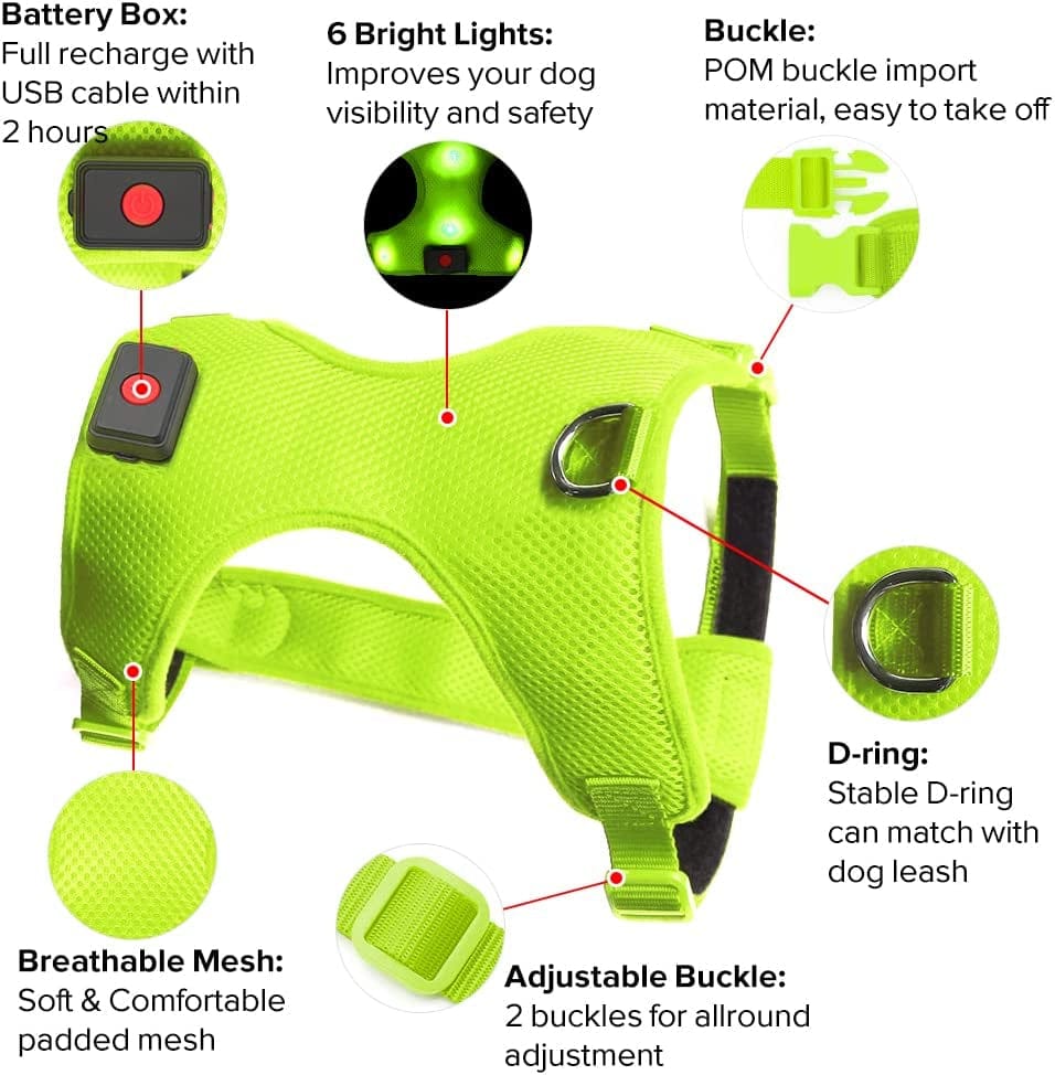 Flashseen LED Dog Harness,Lighted up USB Rechargeable Pet Harness,Illuminated Reflective Glowing Dog Vest Adjustable Soft Padded No-Pull Suit for Small,Medium,Large Dogs (Green, M) Animals & Pet Supplies > Pet Supplies > Dog Supplies > Dog Apparel Yuansen   