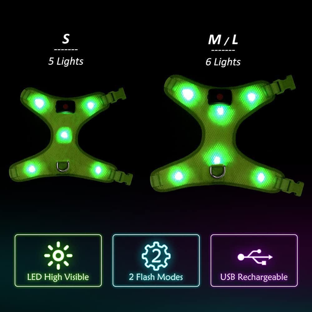 Flashseen LED Dog Harness,Lighted up USB Rechargeable Pet Harness,Illuminated Reflective Glowing Dog Vest Adjustable Soft Padded No-Pull Suit for Small,Medium,Large Dogs (Green, M) Animals & Pet Supplies > Pet Supplies > Dog Supplies > Dog Apparel Yuansen   